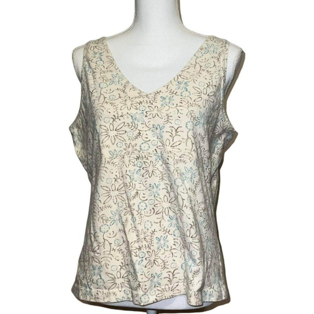 Woolrich Womens Cream Floral Tank Top Size Large V Neck Sleeveless Lounge